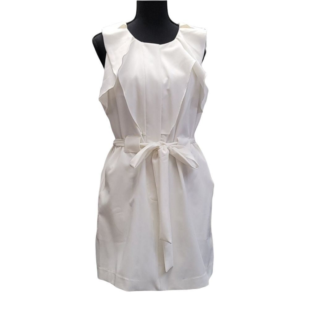 Ark & Co Classy Off-White Fully Lined Belted Dress